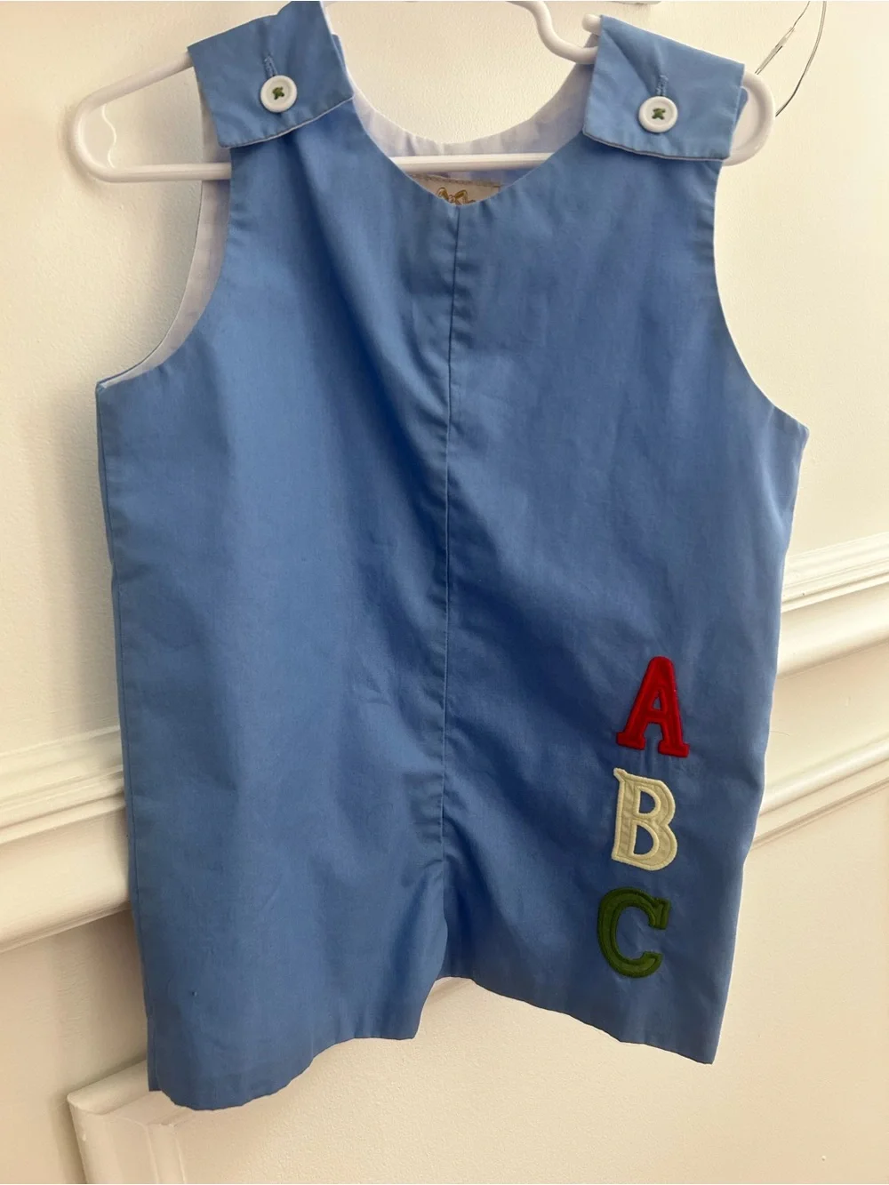The Beaufort Bonnet Company Blue ABC Applique Romper